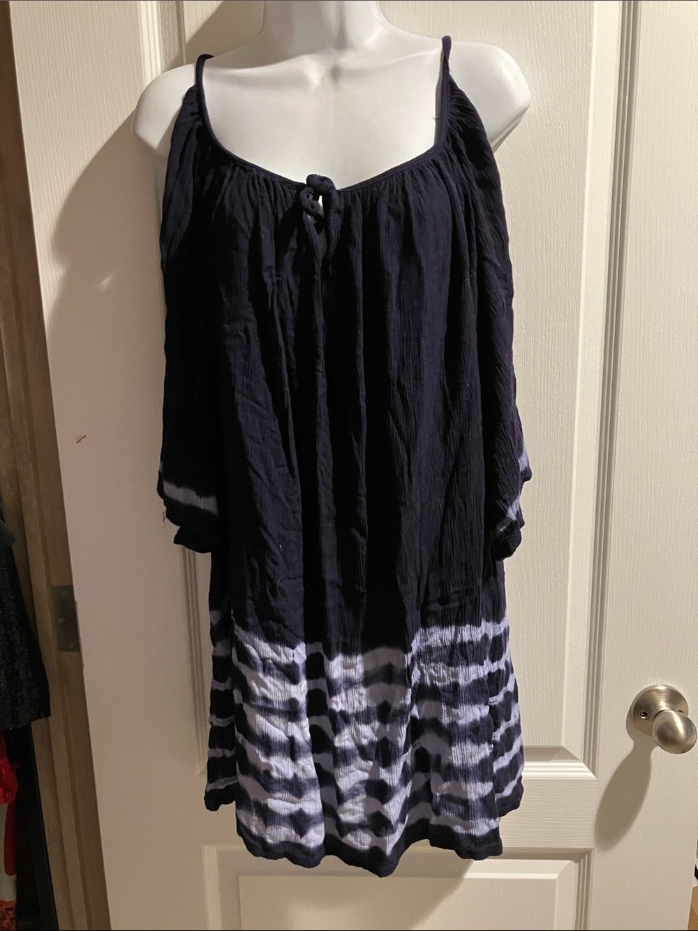 Raviya Navy and White Tie-Dye Cold-Shoulder Swim Coverup